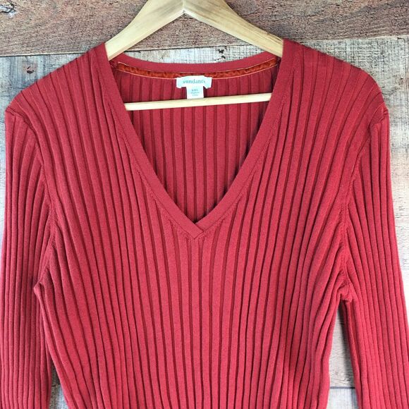 Sundance Sweater Red Orange V Neck Ribbed Knit Organic Cotton Blend Women’s XXL - Picture 3 of 16
